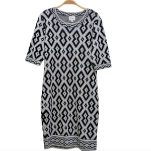 Beige By Eci Stretchy Aztec Print Metallic Sweater midi Dress